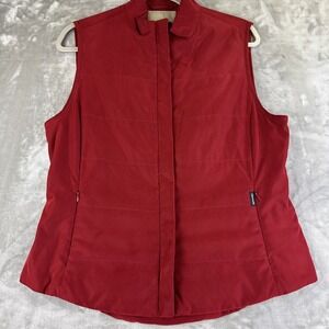 Faconnable Quilted Vest Women's M Red Padded Zip Up Lightweight Pockets (1295)